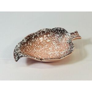 Vintage Pink Speckled Leaf Candy Dish Mid Century Pottery USA MCM